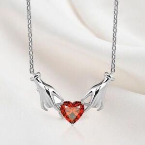 18K White Gold (Rhodium) Claddagh Inspired Hands Holding Gemstone Heart Necklace